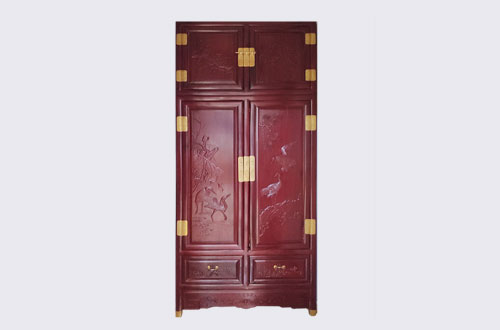 湘东高端中式家居装修深红色纯实木衣柜