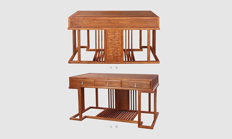 湘东 别墅中式家居书房装修实木书桌效果图
